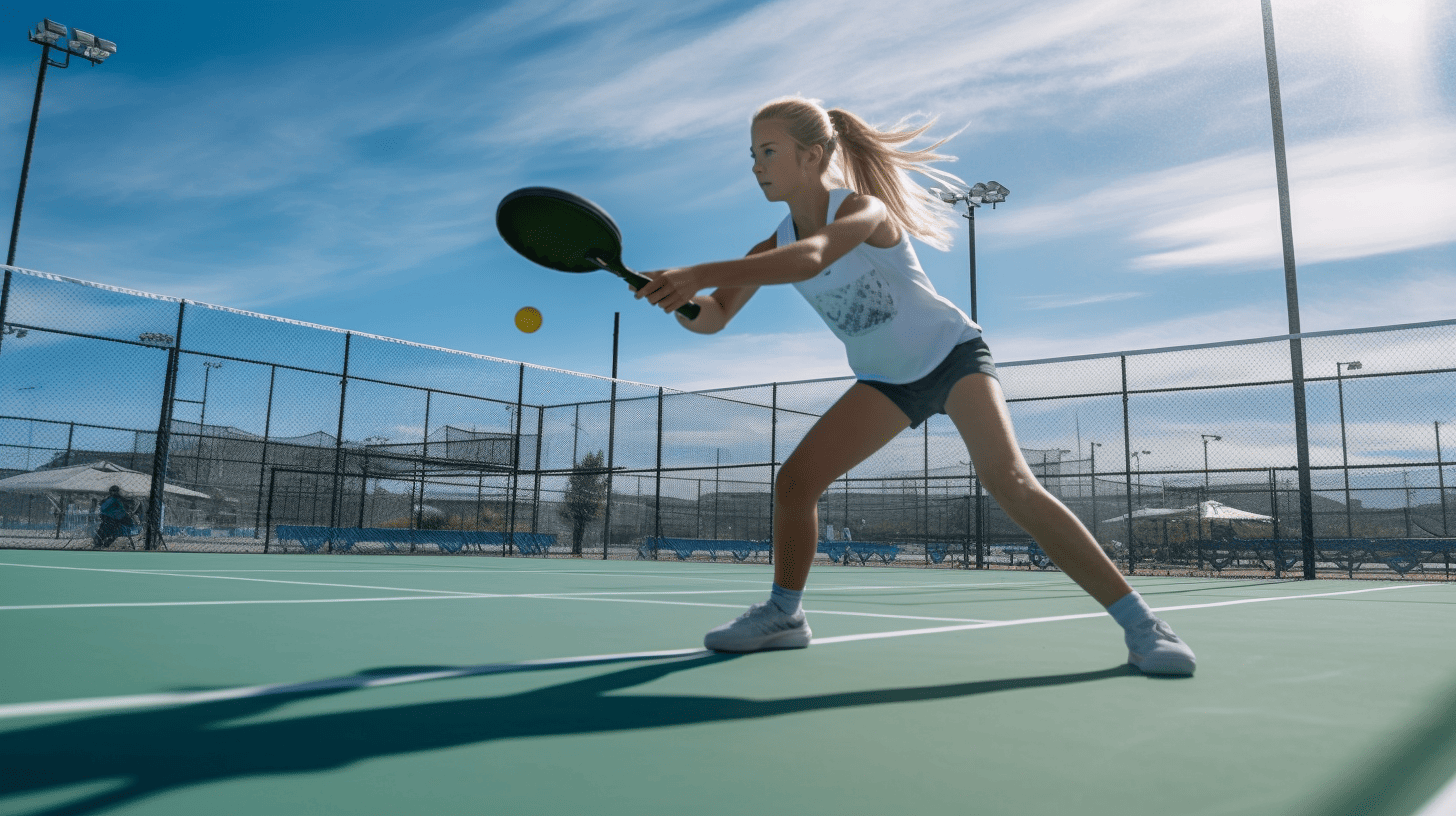a young female playing pickleball